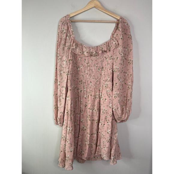 NEW Reformation Morris Melody Floral Ruffle Long Sleeve Mini Dress Pink Size: 14 - Picture 6 of 7